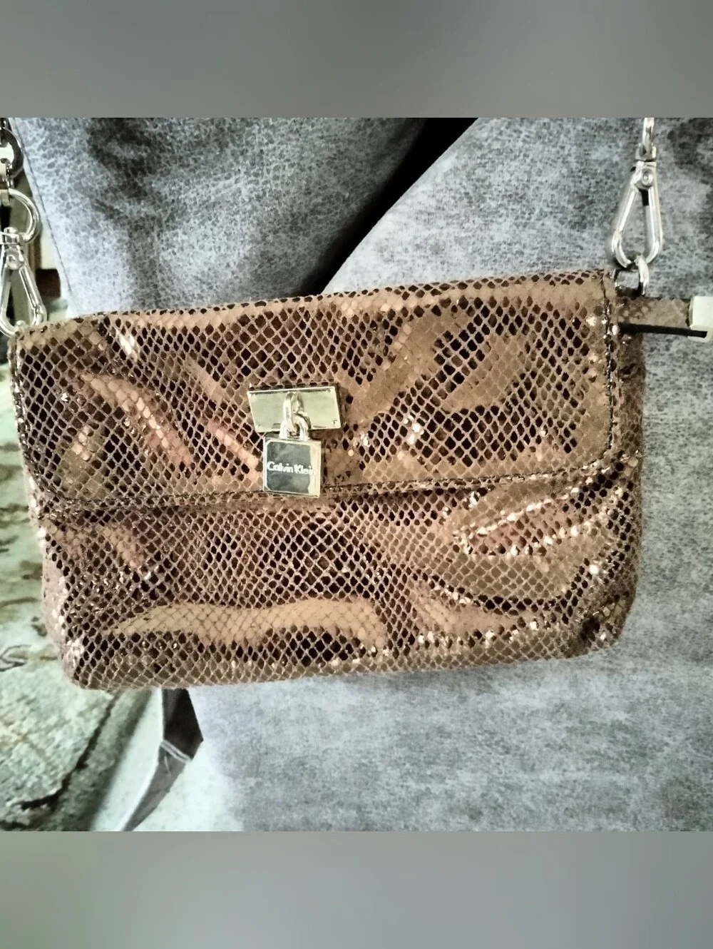Calvin Klein Bronze Sequin Snakeskin Crossbody Bag